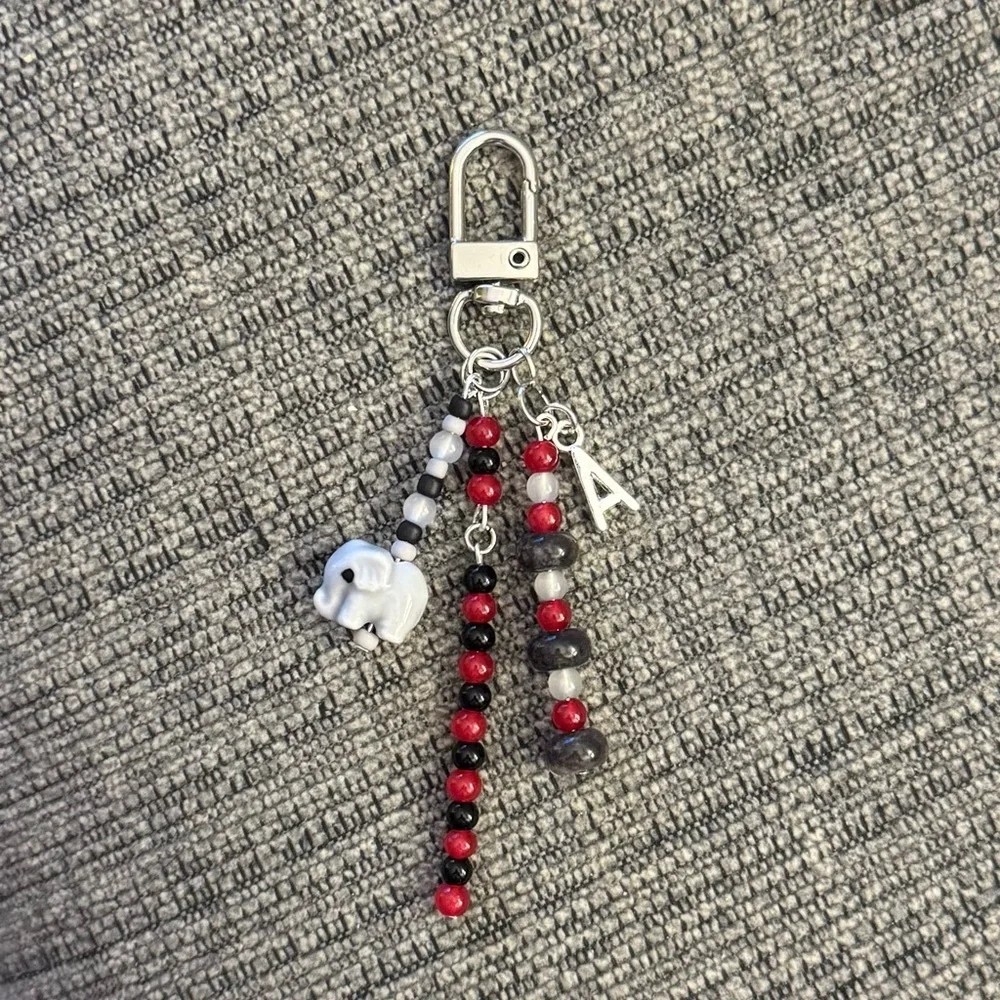 Alabama Roll Tide Red Beaded Bag Charm Keychain Accessory with Elephant Charm